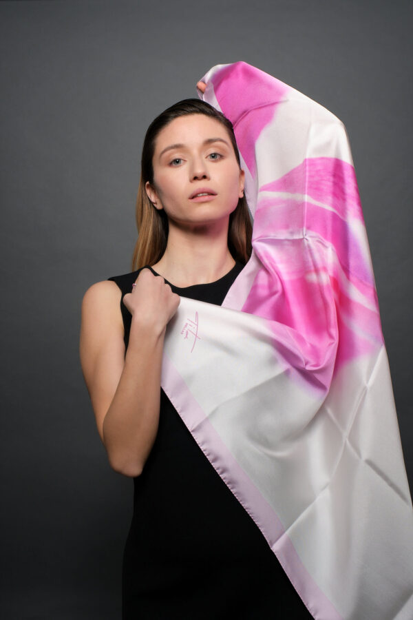 White & pink silk scarf square 90