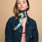 A chic combination of purple, green and light blue creates this awsome silk scarf. GIFT for Women day! Buy it!