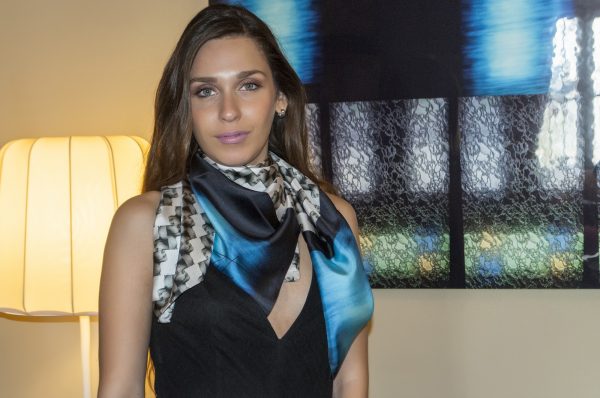 Geometrical pattern silk scarf