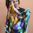 krinio is a silk colorful floral scarf square 90cm designed by the Greek artist Tita Bonatsou.
