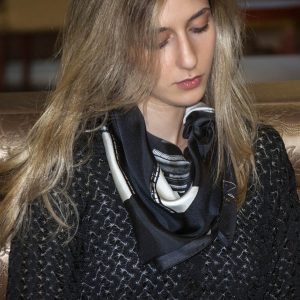 model with tita hella silk scarf Riga by disegner Tita Bonatsou